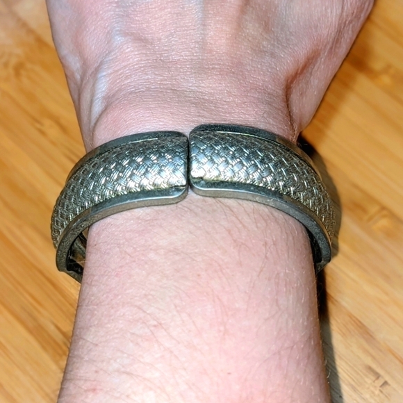 Silver Weave Hinged Bangle Bracelet - Picture 2 of 9